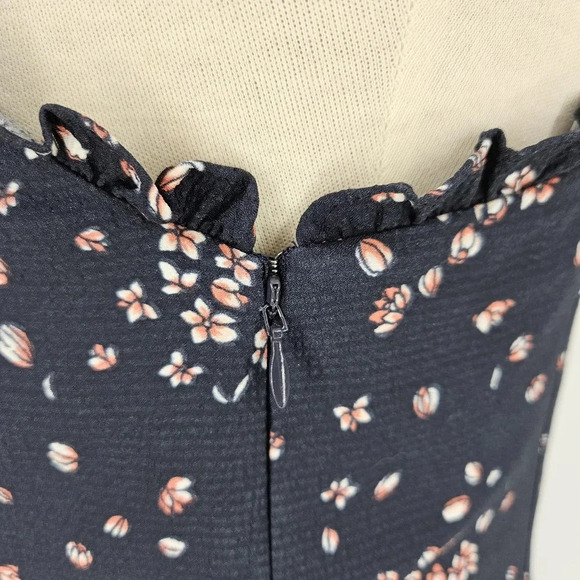 Ann Taylor LOFT Fit Flare Dress Navy Floral Sleeveless Zip Ruffle Sweetheart - Picture 4 of 7